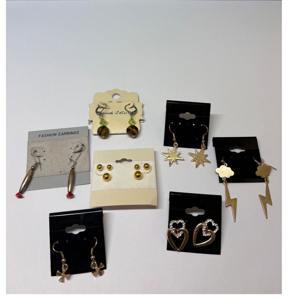 Fashion Earring Lot 7 Pairs Gold Silver Tone Celestial Heart Star Lightning J967